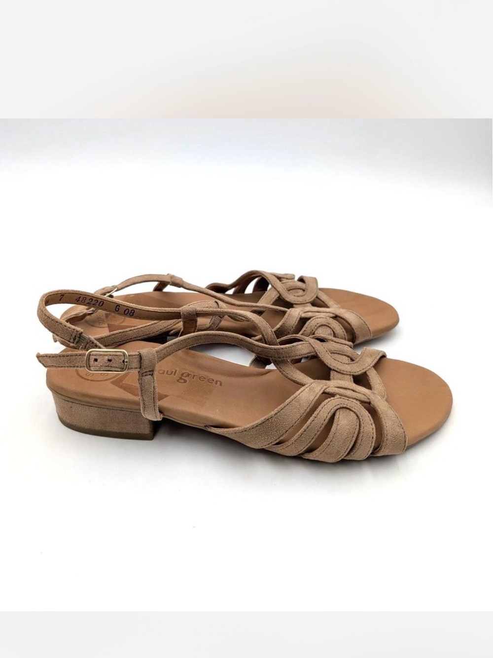 Paul Green Taupe Suede Strappy Low Block Heel Sandals